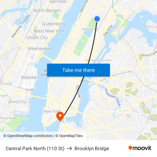 Central Park North (110 St) to Brooklyn Bridge map