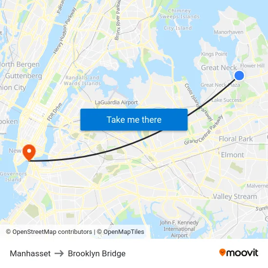 Manhasset to Brooklyn Bridge map