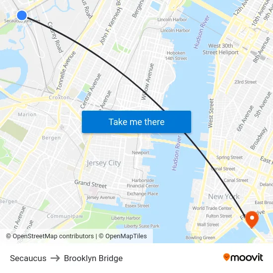 Secaucus to Brooklyn Bridge map