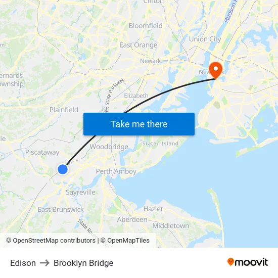 Edison to Brooklyn Bridge map