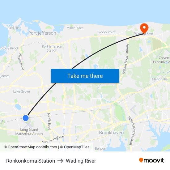 Ronkonkoma Station to Wading River map