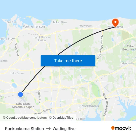 Ronkonkoma Station to Wading River map