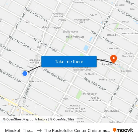 Minskoff Theatre to The Rockefeller Center Christmas Tree map