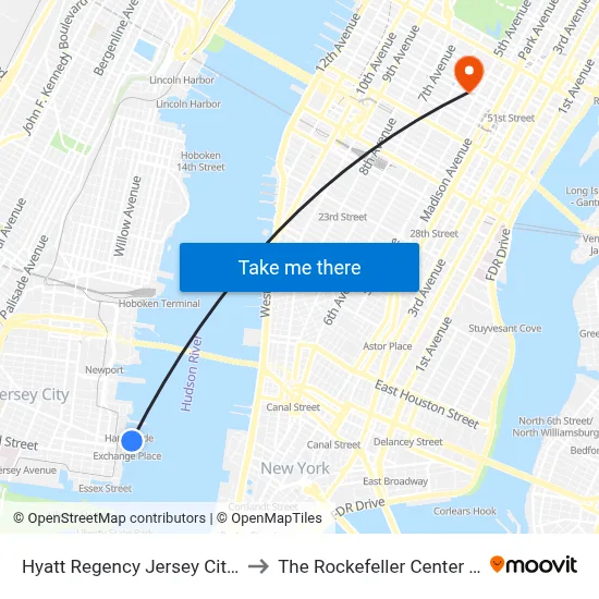 Hyatt Regency Jersey City on the Hudson to The Rockefeller Center Christmas Tree map
