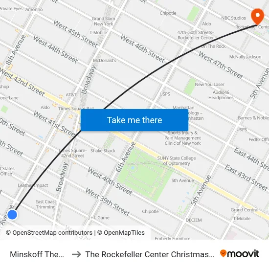 Minskoff Theatre to The Rockefeller Center Christmas Tree map