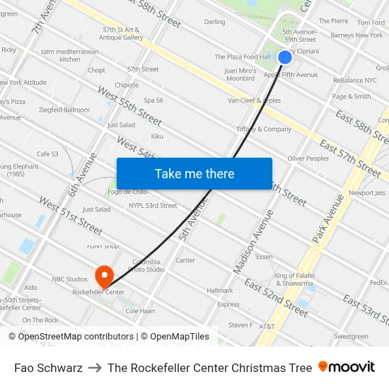 Fao Schwarz to The Rockefeller Center Christmas Tree map