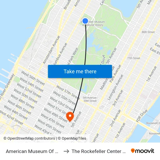 American Museum Of Natural History to The Rockefeller Center Christmas Tree map