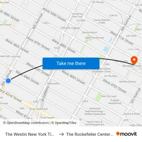 The Westin New York Times Square Hotel to The Rockefeller Center Christmas Tree map