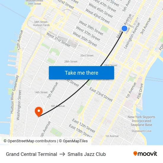 Grand Central Terminal to Smalls Jazz Club map