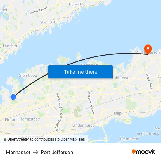 Manhasset to Port Jefferson map