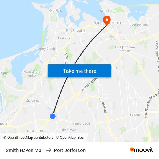 Smith Haven Mall to Port Jefferson map