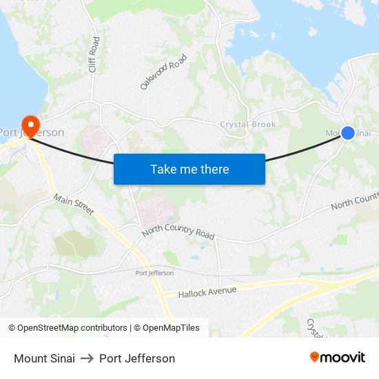Mount Sinai to Port Jefferson map