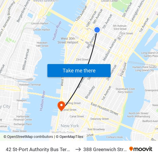 42 St-Port Authority Bus Terminal to 388 Greenwich Street map