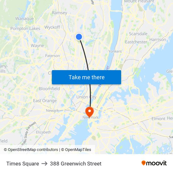 Times Square to 388 Greenwich Street map