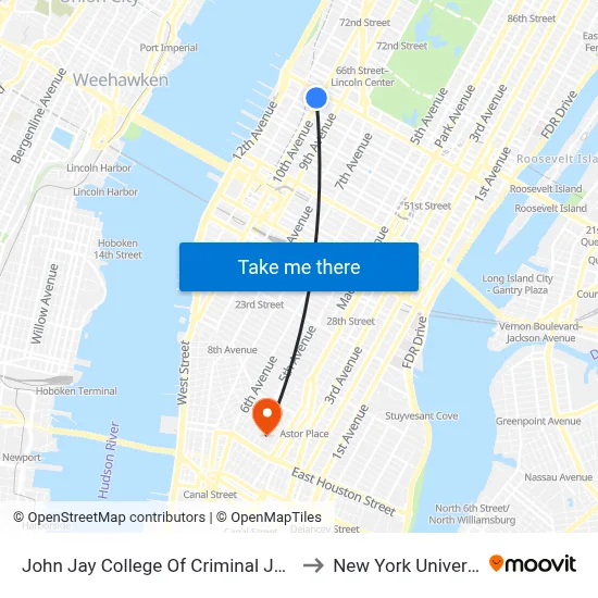 John Jay College Of Criminal Justice to New York University map