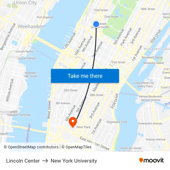 Lincoln Center to New York University map