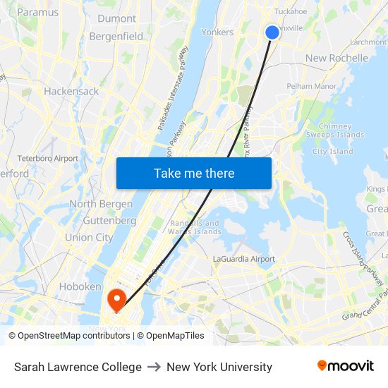 Sarah Lawrence College to New York University map