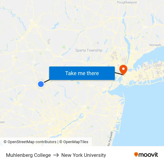 Muhlenberg College to New York University map