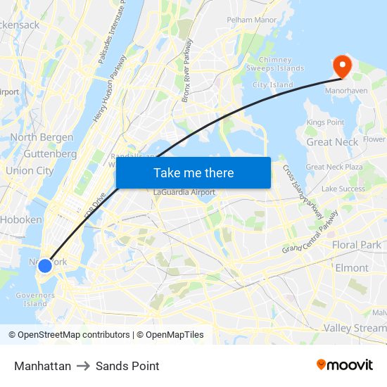 Manhattan to Sands Point map