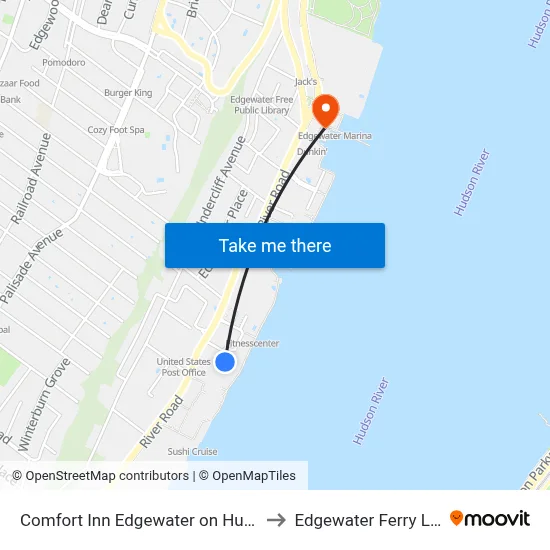 Comfort Inn Edgewater on Hudson River to Edgewater Ferry Landing map