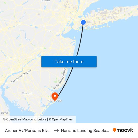 Archer Av/Parsons Blvd Bay D to Harrah's Landing Seaplane Base map