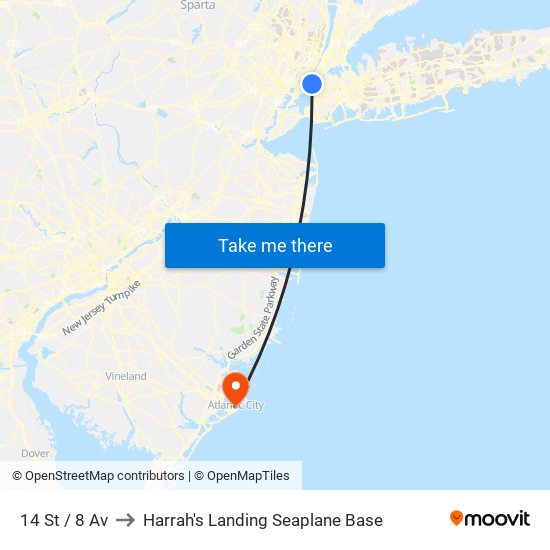 14 St / 8 Av to Harrah's Landing Seaplane Base map