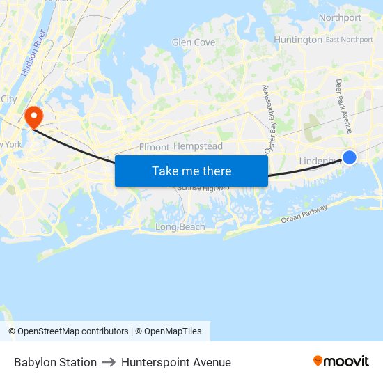 Babylon Station to Hunterspoint Avenue map