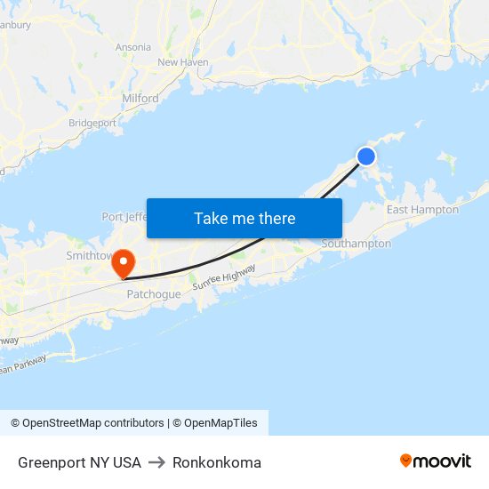 Greenport NY USA to Ronkonkoma map