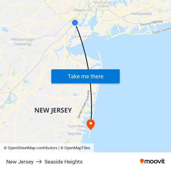 New Jersey to Seaside Heights map