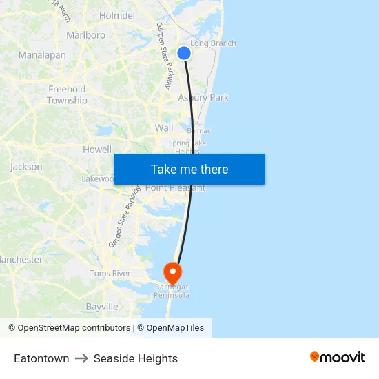 Eatontown to Seaside Heights map