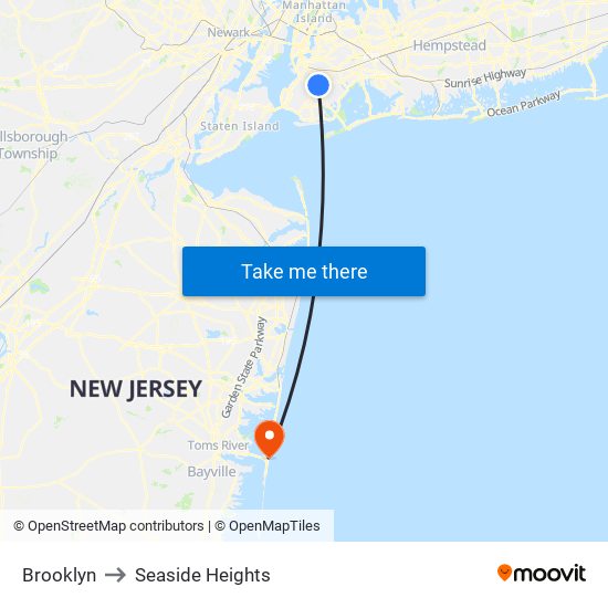 Brooklyn to Seaside Heights map