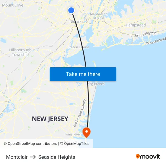 Montclair to Seaside Heights map