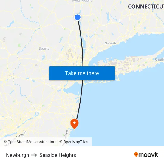 Newburgh to Seaside Heights map