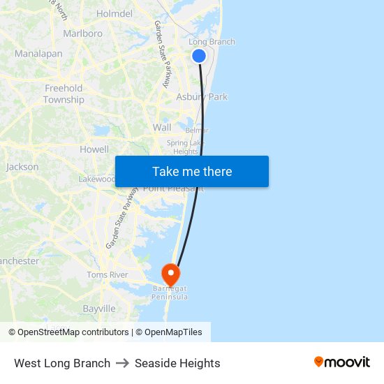 West Long Branch to Seaside Heights map