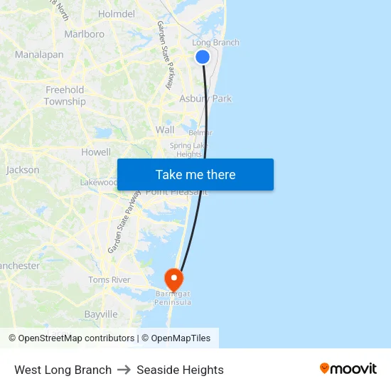 West Long Branch to Seaside Heights map