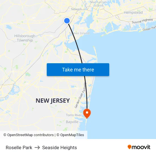 Roselle Park to Seaside Heights map