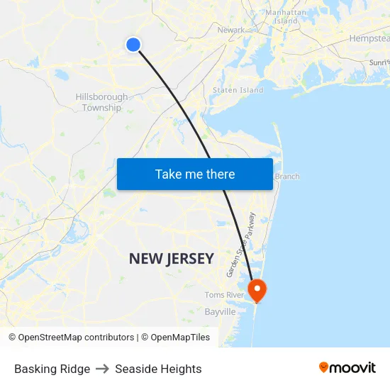 Basking Ridge to Seaside Heights map