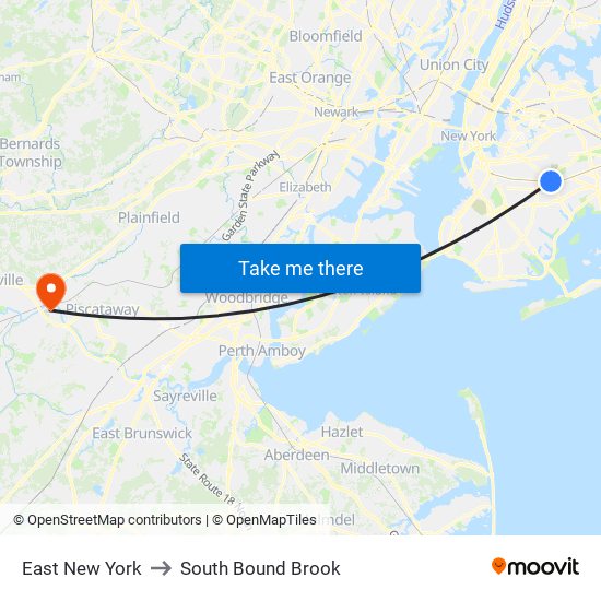 East New York to South Bound Brook map