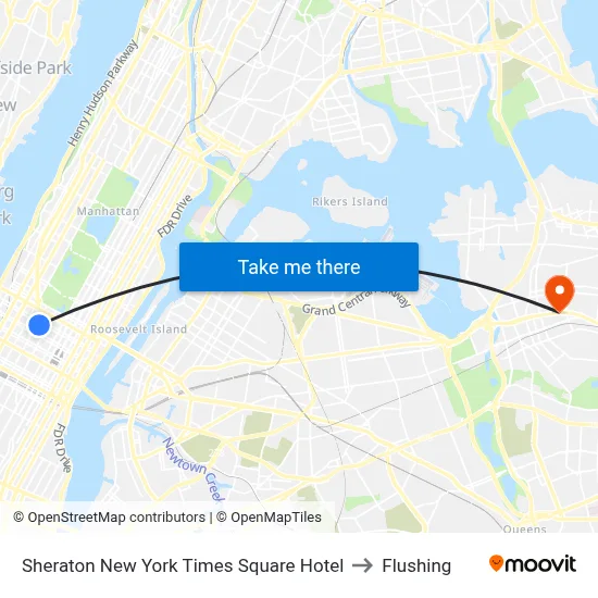 Sheraton New York Times Square Hotel to Flushing map