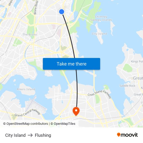 City Island to Flushing map