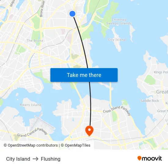 City Island to Flushing map