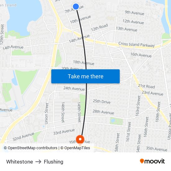 Whitestone to Flushing map