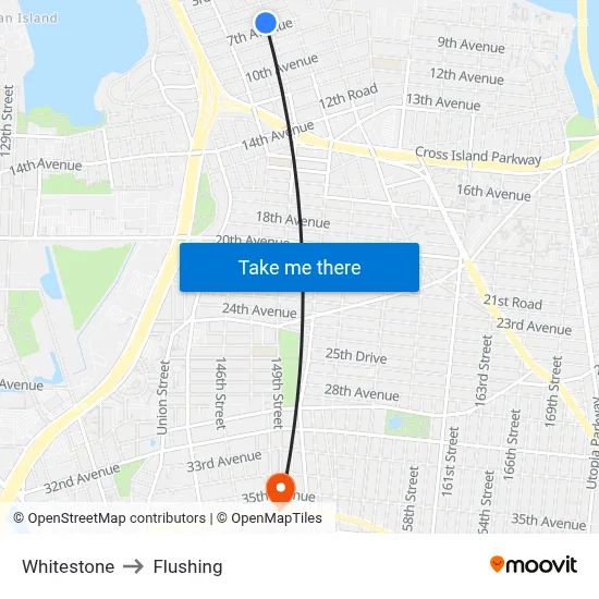 Whitestone to Flushing map
