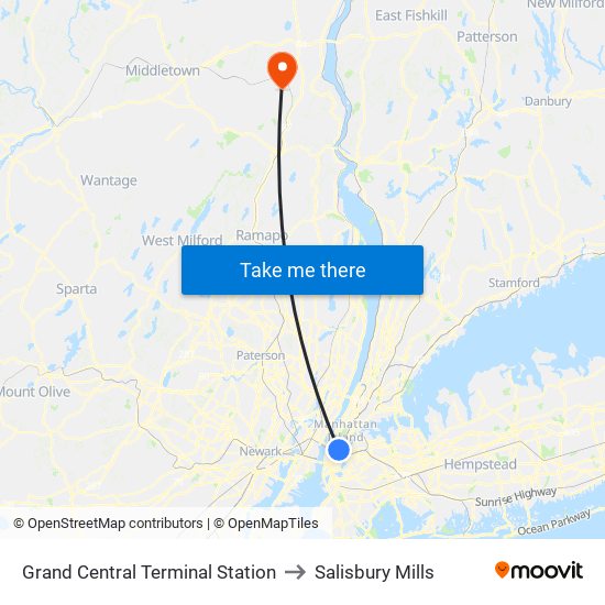 Grand Central Terminal Station to Salisbury Mills map