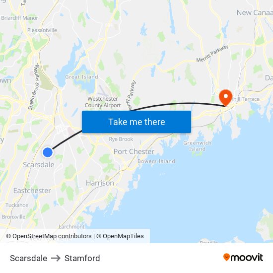 Scarsdale to Stamford map