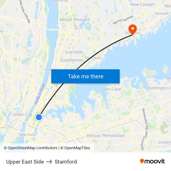 Upper East Side to Stamford map