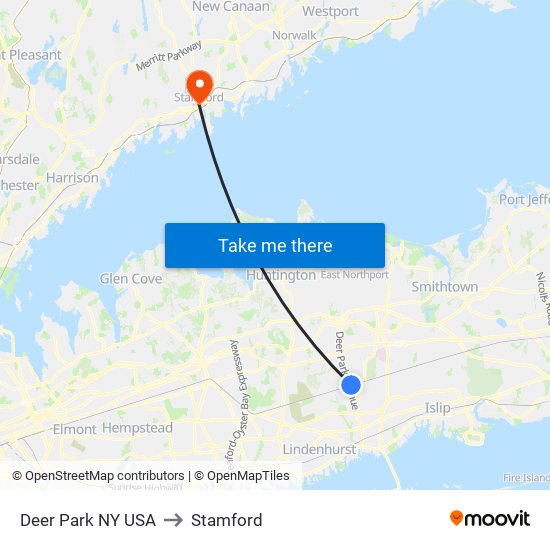Deer Park NY USA to Stamford map