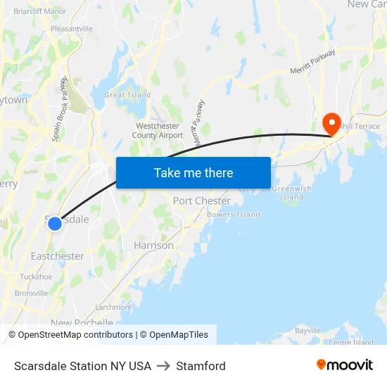 Scarsdale Station NY USA to Stamford map