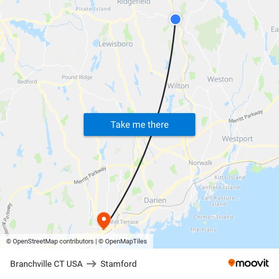 Branchville CT USA to Stamford map