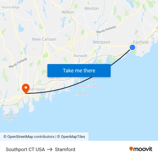 Southport CT USA to Stamford map